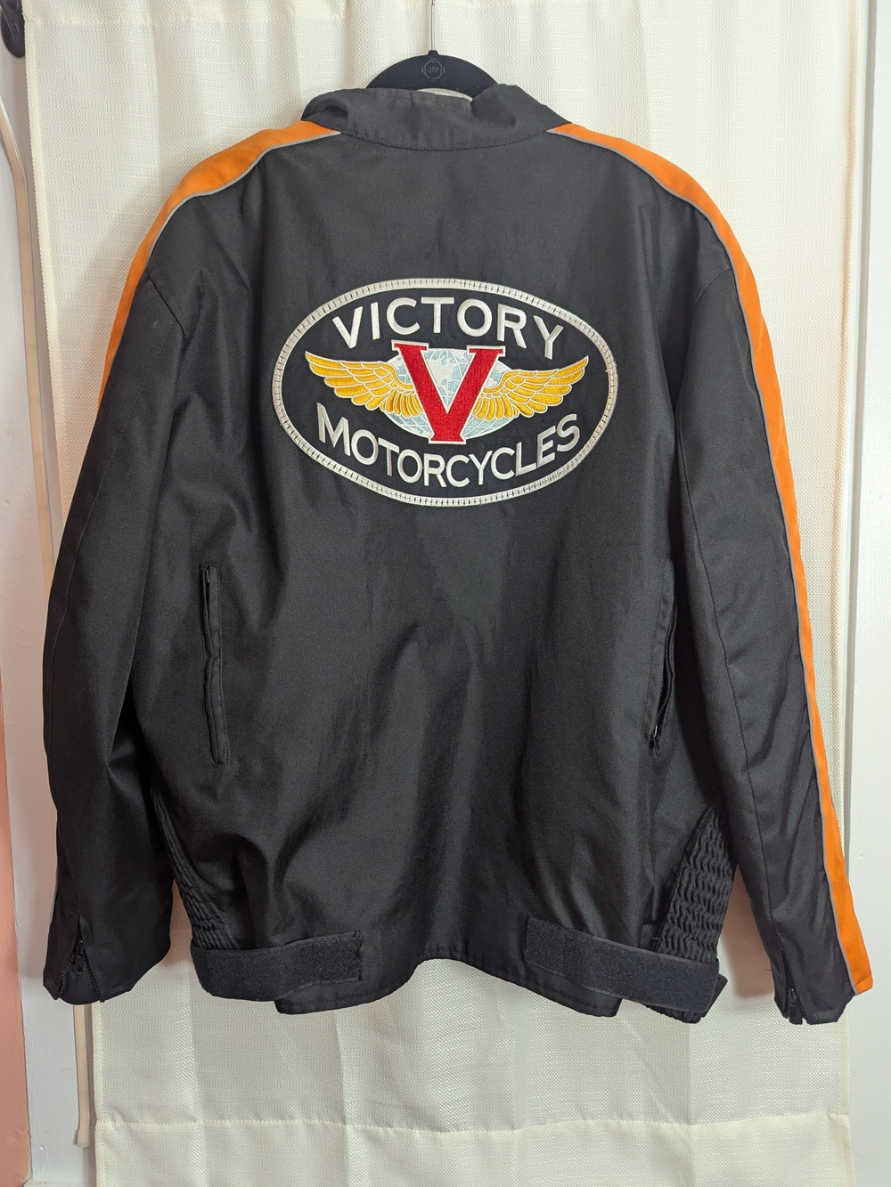 Victory Motorcycle Men's Black Performance Jacket with Orange Shoulder Stripes